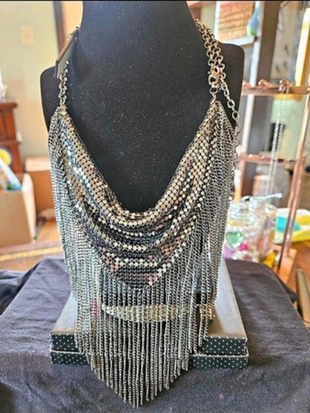 Fringe Statement Necklace in Black & Gold